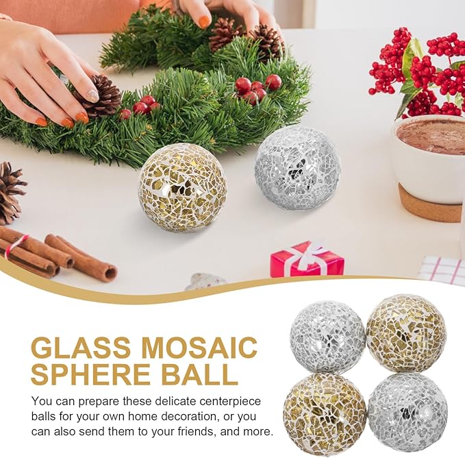 4pcs Mosaic Ball Home Sphere Ball Home Mosaic Sphere Decorative Glass Ornament Crafts Ornament Crafts Table Tabletop Decor