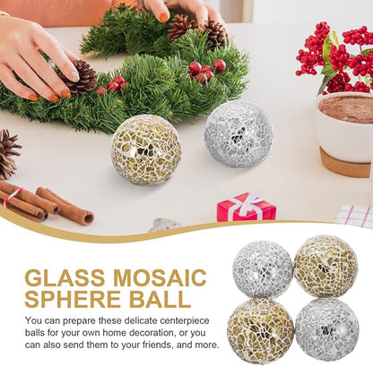 4pcs Mosaic Ball Home Sphere Ball Home Mosaic Sphere Decorative Glass Ornament Crafts Ornament Crafts Table Tabletop Decor