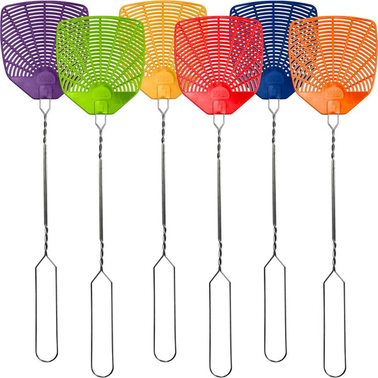 Bug & Fly Swatter – Braided Metal Handle 6 Pack Fly Swatters – Indoor/Outdoor – flyswatter (21 inch