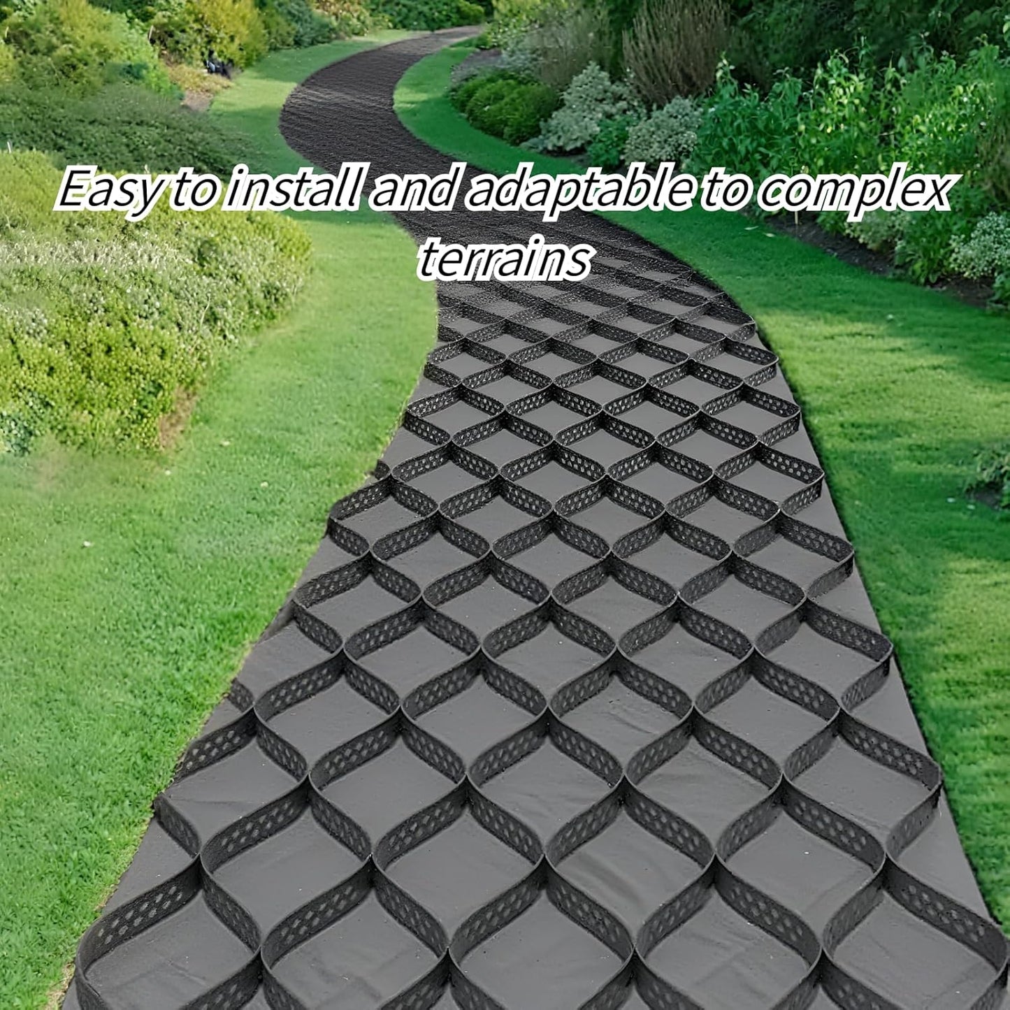 Ground Grid Black Base Grid, Durable Ground Reinforcement for Gardens Yards Pathways Slopes, Parking Landscaping (25x8Ft x 2Inch)