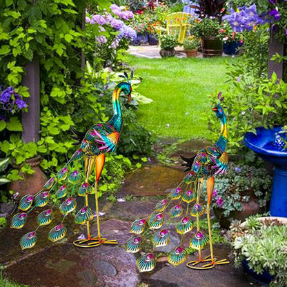 Peacock Garden Statues Metal Peacocks Sculptures for Outdoor Backyard Decor Patio Lawn Porch Yard Decoration (Pack of 2, Blue)