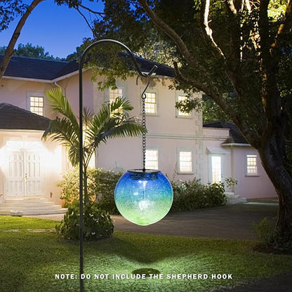 Hanging Solar Lights Outdoor Solar Lanterns Outdoor Decorative Cracked Glass Ball Lights Solar Powered Waterproof LED Globe Lantern for Outdoor Porch Patio Garden Decor Gift Blue&Green