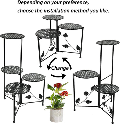 Plant Stand Indoor Outdoor, 3/4 Tier 30" Tall Metal Flower Pot Holder Shelves for Multiple Plants, Multi Tiered Planter Rack Display Shelf for Patio Garden Living Room Corner(Black)