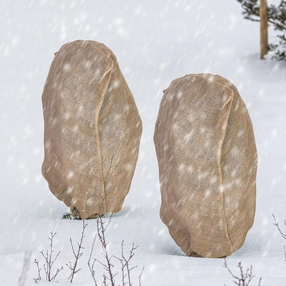 8 Packs Winter Burlap Plant Covers Bags 23.6 x 39.4 Inch Large Burlap Sack Plant Blanket with Drawstring Reusable Warm Plant Frost Cloth Cold Freeze Blanket for Outdoor Fruit Tree Potted Plants