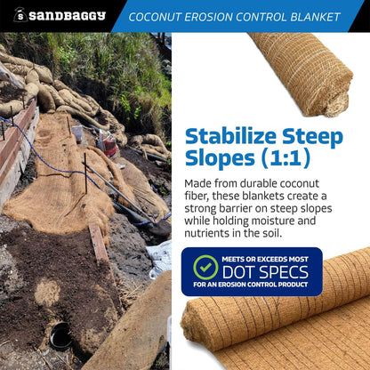 Sandbaggy Coconut Erosion Control Blanket – 3.75 ft x 120 ft Coir Mat for Soil Retention, Slope Stabilization, Plant Growth & Ground Cover – Ideal for Hillsides & DOT Projects - 10 Rolls (4,500 sq ft)