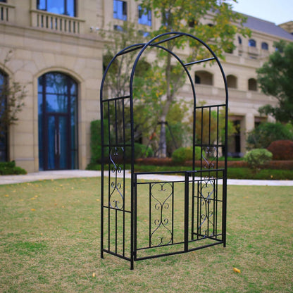 Steel Garden Arch with Gate, 6'9" High x 3'8" Wide, Garden Arbor for Various Climbing Plant, Outdoor Garden Lawn Backyard