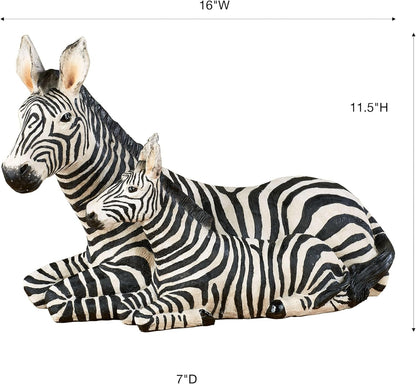 Touch of Class Zebra and Foal Table Sculpture - Resin - Black, White - African Safari Collectible for Bedroom, Living Room, Office, Bookshelf, Mantel, Entryway, Foyer, Nursery