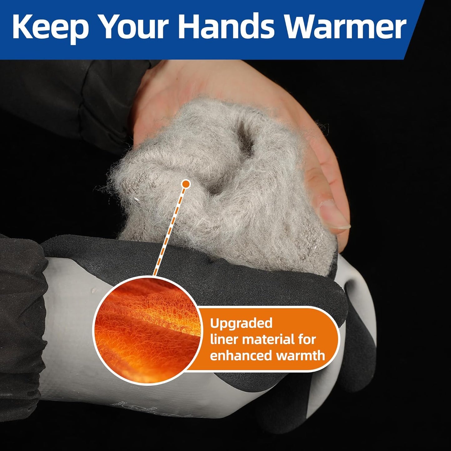 Schwer 2 Pairs 100% Waterproof Winter Work Gloves, ANSI A2 Cut Resistant Freezer Gloves for Outdoor Cold Weather Keep Hands Warm, Enhanced Warmth & Durability, for Shoveling Snow, Ice Fishing, XXL