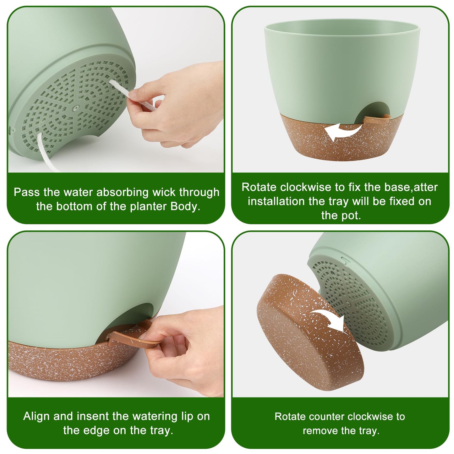 QRRICA Plant Pots 10/9/8/7.5/7 Inch Self Watering Pots, Set of 5 Plastic Planters with Drainage