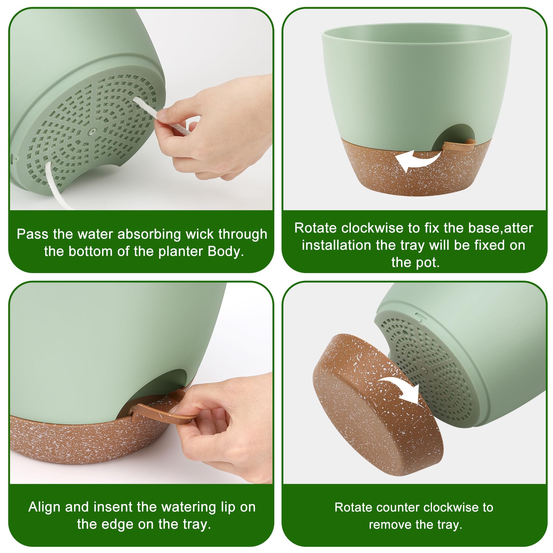 QRRICA Plant Pots 10/9/8/7.5/7 Inch Self Watering Pots, Set of 5 Plastic Planters with Drainage