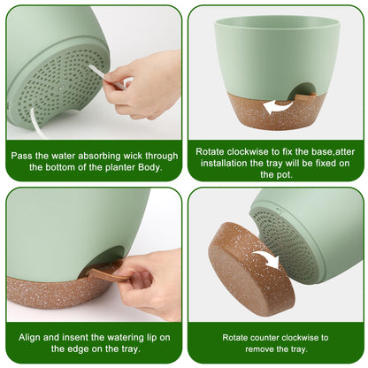 QRRICA Plant Pots 10/9/8/7.5/7 Inch Self Watering Pots, Set of 5 Plastic Planters with Drainage