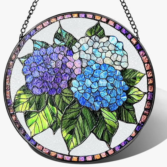 8-Inch Stained Glass Ornament, Stained Glass Window Hanging, Window Hanging Decor Suncatcher, Blue