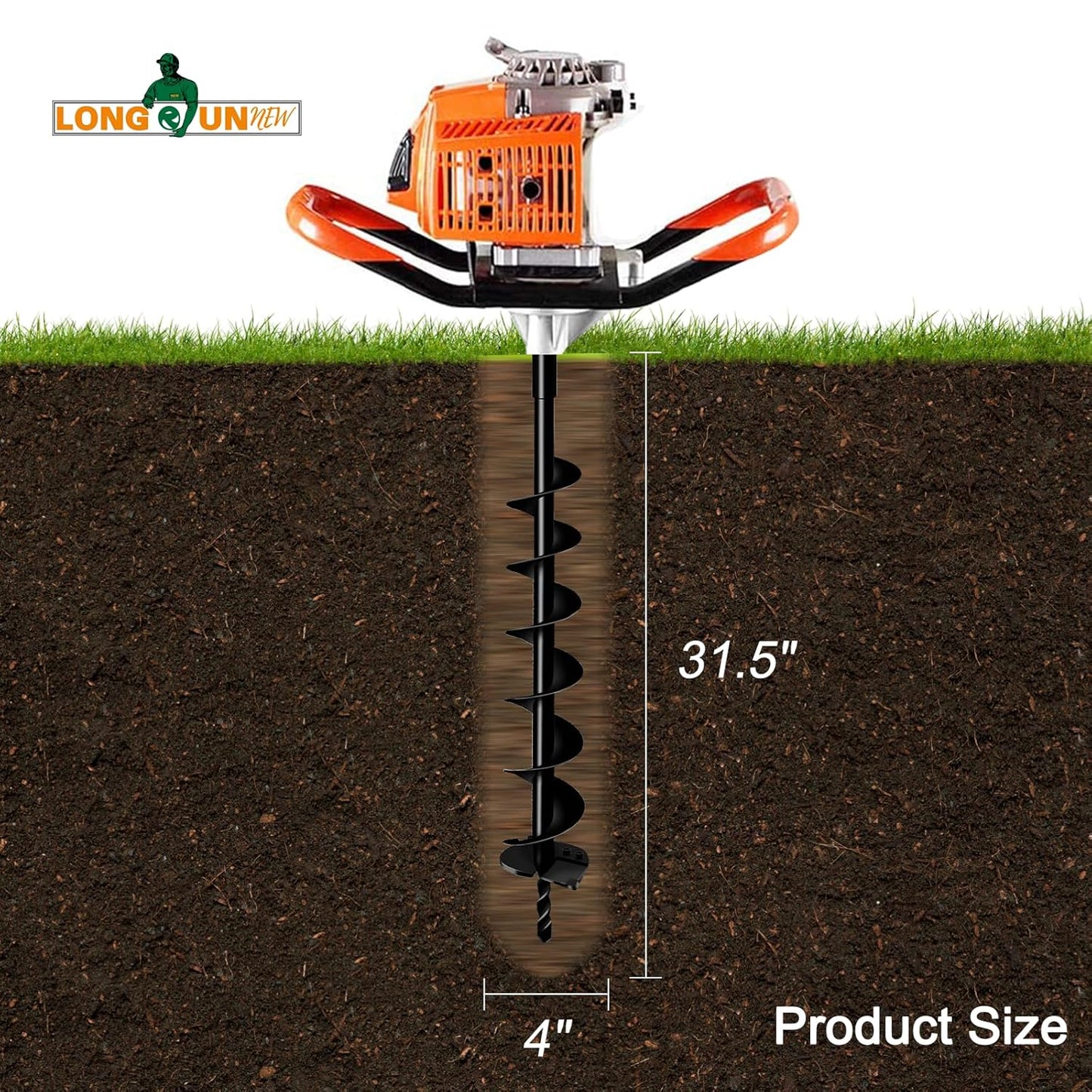 4" Earth Auger Drill Bit - Heavy-Duty Steel Spiral Bit for Post Hole Digging, Planting Trees, Bulbs, Fencing - Fits 3/4" Auger Power Heads (31.5" Long)