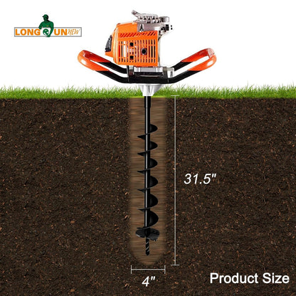 4" Earth Auger Drill Bit - Heavy-Duty Steel Spiral Bit for Post Hole Digging, Planting Trees, Bulbs, Fencing - Fits 3/4" Auger Power Heads (31.5" Long)