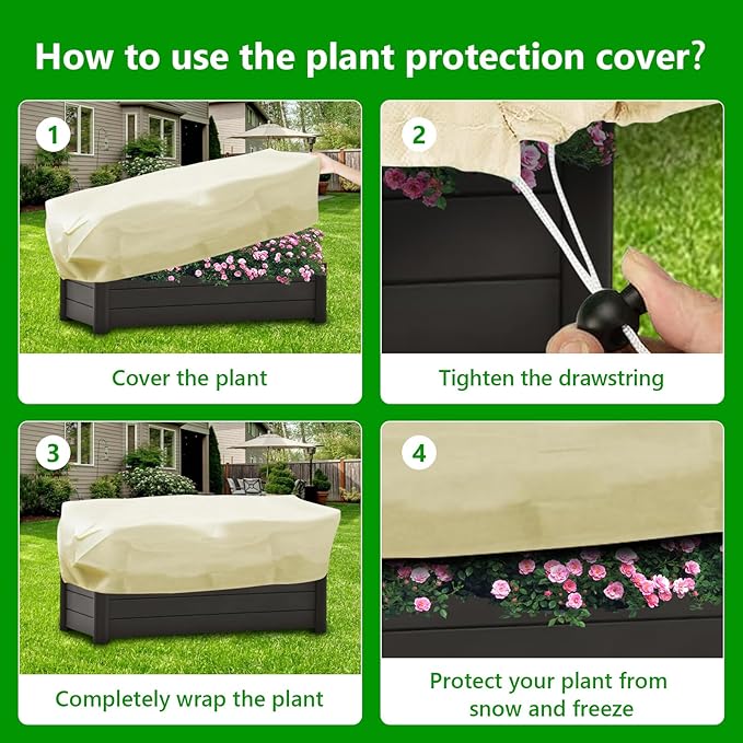 Plant Covers Freeze Protection, 4 Pack Frost Blankets for Outdoor Plants – 2 Rectangular (22"x60"x20") & 2 Round (32"x48") Winter Plant Covers, 2.4oz/yd² Frost Cloth Plant Protection