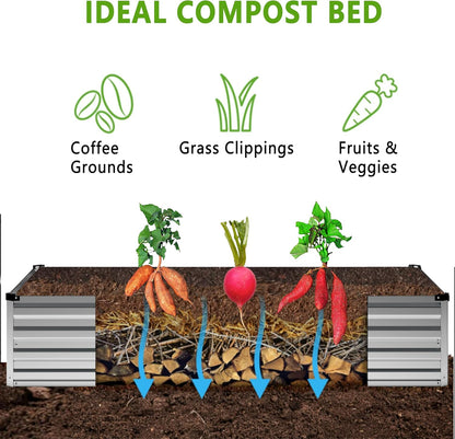 2PCS 12x4x1FT Galvanized Raised Garden Bed Kit,Vegetable Boxes-Rectangle Metal Flower Box,Large Planter Raised Beds Outdoor Garden for Planting,Fruit,Herb-Sliver