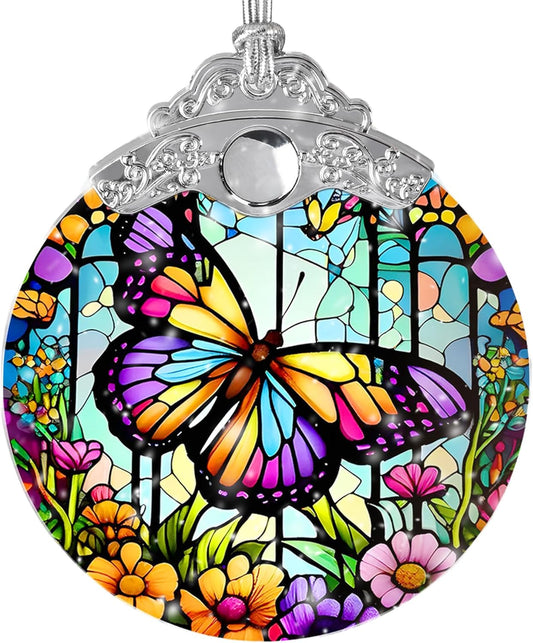 Butterfly Stained Glass Suncatcher, Christmas Tree Ornament, Holiday Decor, Gifts for Butterfly Lovers