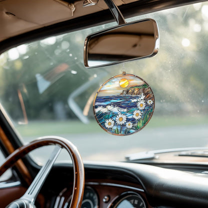 Coastal Sea Waves Acrylic Suncatcher Stained Glass Effect Window Car Hanging Christmas Ornament Indoor Outdoor Decor Garden Sun Catcher Panel Gifts for Ocean Lover for Women Mom Grandma