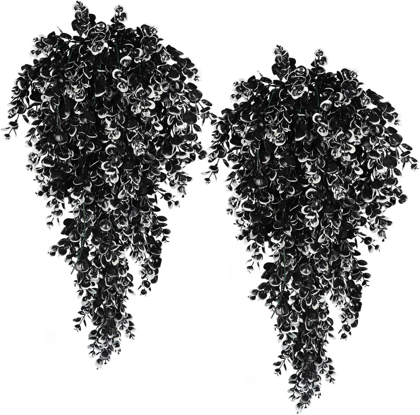 RECUTMS 4 Pcs Artificial Flowers Eucalyptus Leaves Plants Faux for Indoor OutsideWall Garden (Black White)