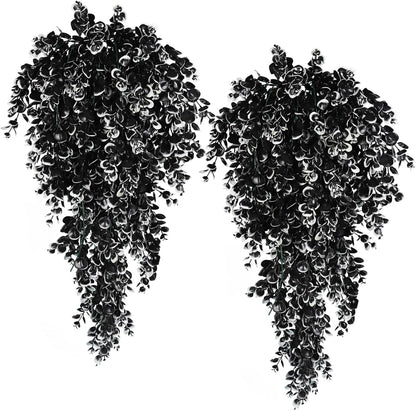 RECUTMS 4 Pcs Artificial Flowers Eucalyptus Leaves Plants Faux for Indoor OutsideWall Garden (Black White)