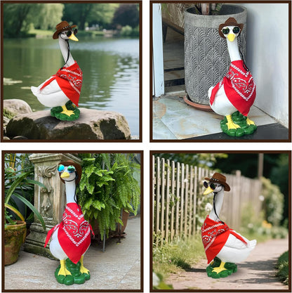 Porch Goose Statues with Outfits, 20 "Large Goose Porch Figurine Decor, Funny Porch Goose Decoration Set, Goose Outfit with Cowboy Hat and Glasses Red Scarf,for Outdoor Garden Yard Housewarming Gifts