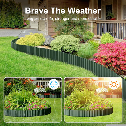 Land Guard Corrugated Metal Garden Edging, 12"×50Ft Steel Landscape Edging, Corrugated Metal Yard Edging Borders, Steel Edging for Landscaping, Garden Fence, Lawn, Flower Bed (Olive-Green)