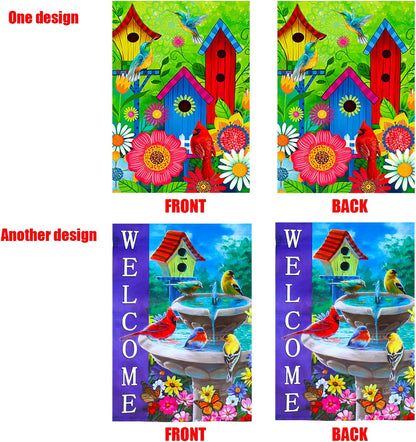 2 pieces spring summer bird garden flag welcome flag, vertical double-sided small yard flag 12 x 18 inches for outdoor family seasonal farmhouse yard lawn outdoor decoration