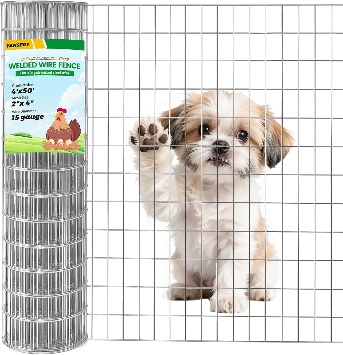 Welded Wire Fence, 4Ft x 50Ft 15Ga Chicken Wire Fencing, Garden Border Fencing Roll Metal Wire Mesh for Yard Vegetable Plant Protection Poultry Netting
