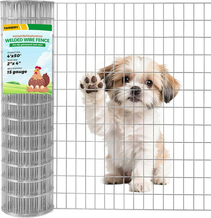 Welded Wire Fence, 4Ft x 50Ft 15Ga Chicken Wire Fencing, Garden Border Fencing Roll Metal Wire Mesh for Yard Vegetable Plant Protection Poultry Netting