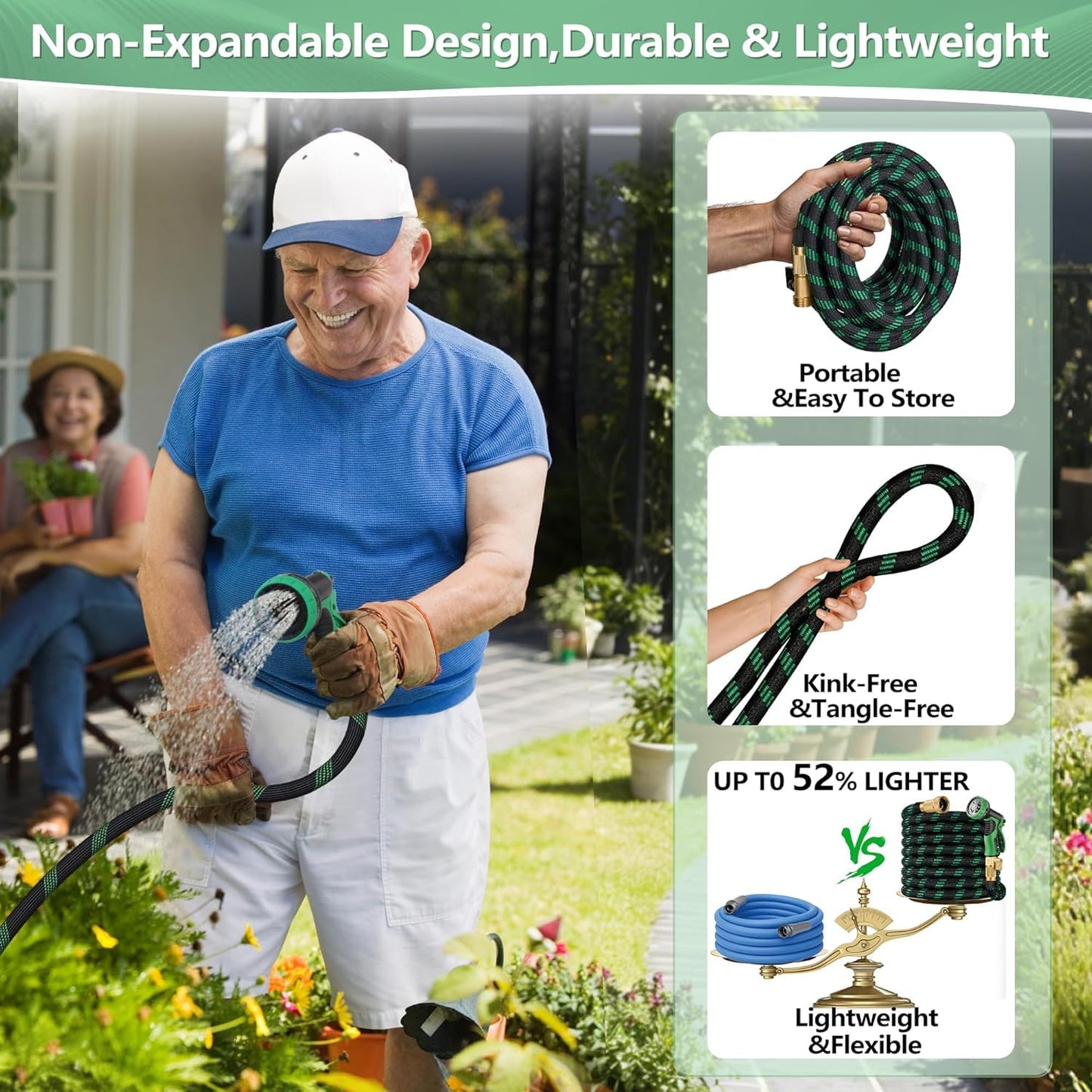 100 FT Non-Expanding Garden Hose, 2026 New Upgrated Non-Expandable Garden Water Hose - Ultra-Light