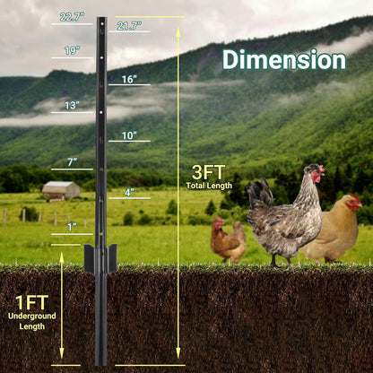 Fence Posts 3 Feet - 16 Pack, Heavy Duty Metal Fence Post, No Dig U Post for Farm, Garden, Orchard and Outdoor Wire Fencing (Black)