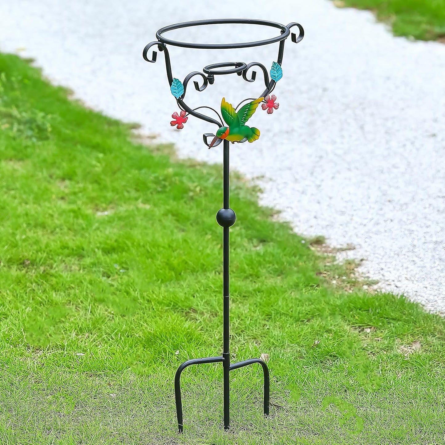 Hummingbird Gazing Globe Stand - 31.1" Metal Display with 3 Prongs Base for 10" Black Glass Balls - Outdoor Garden Yard Courtyard Lawn