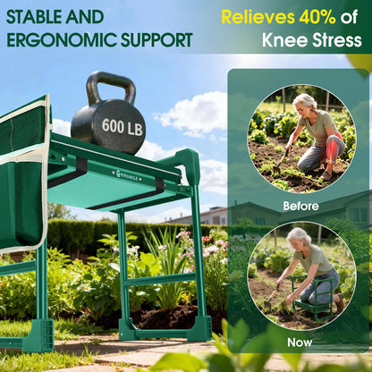 Garden Kneeler and Seat Foldable w/ Extendable Legs/Thicken Pad for Seniors
