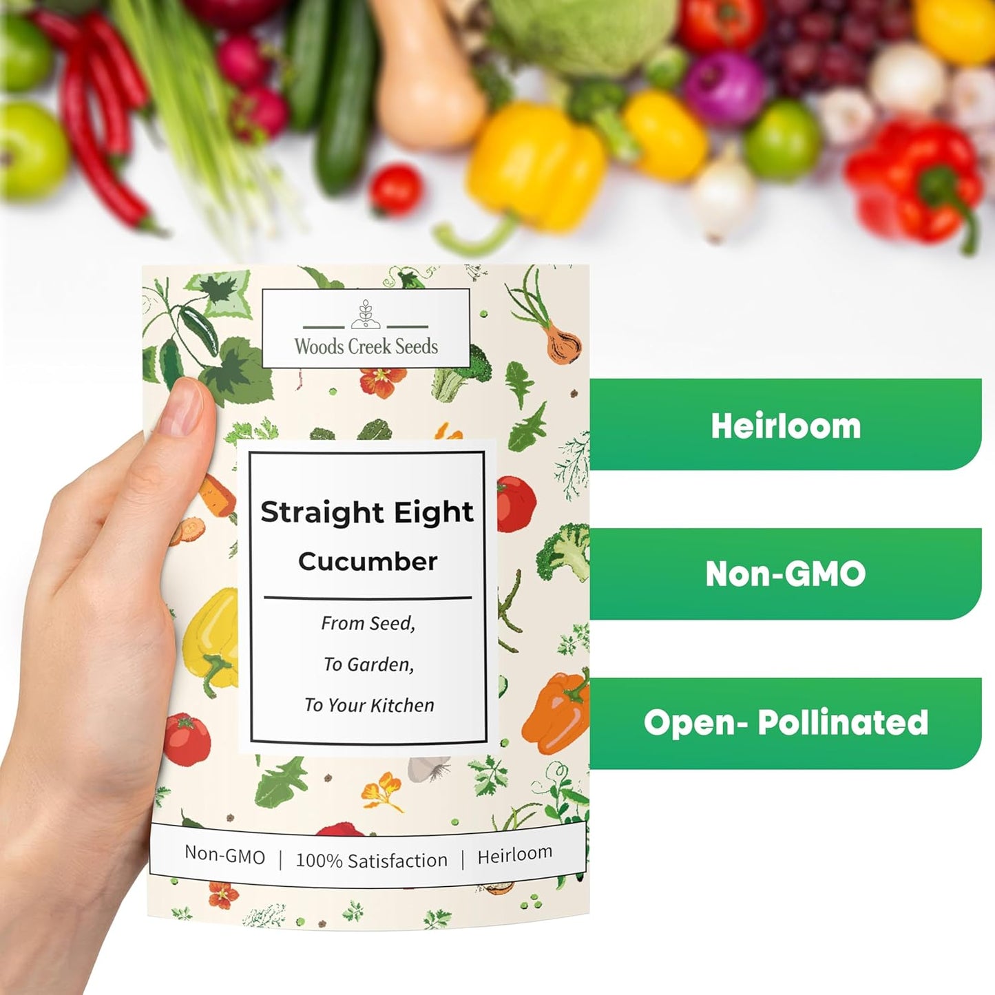 Woods Creek Seeds: Straight Eight Cucumber Seed for Planting - Over 90 Heirloom Seed Pack - Non-GMO Pickling Cucumber Seeds for Planting Indoors or Outdoors
