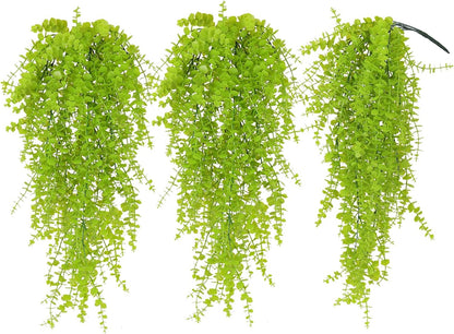 Fake Hanging Plants Faux Vine Leaves Artificial Green Eucalyptus Plants Fake Hanging Eucalyptus Leaf Plant Decorate Indoors Outdoors Decor of Living Room Kitchen Yard Garden Bedroom Wall(Light Green)