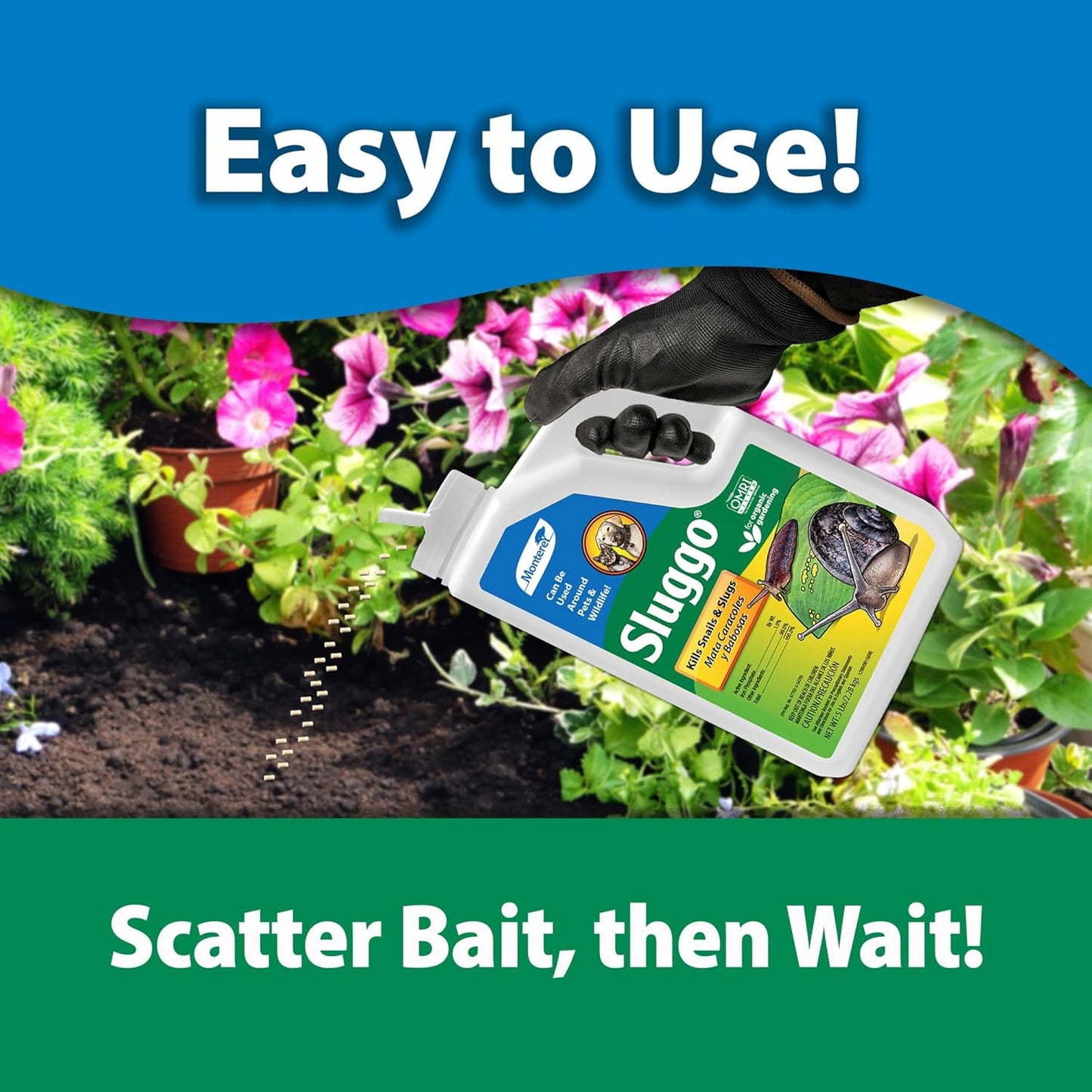 Monterey Sluggo Snail & Slug Killer Bundled with Measuring Spoon - OMRI Listed for Organic Gardening - Wildlife and Pet Friendly - 5 lb jug