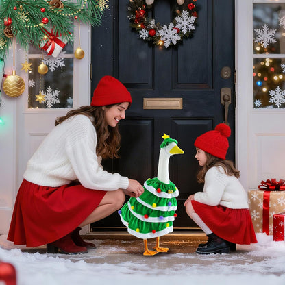 RAWILL 1PC Christmas Porch Goose Outfits,Old Lady Goose Santa Clothes for 23'' High Cement or Plastic Porch Costume for Yard Lawn Outdoor Garden Patio Xmas Holiday Decor (Green)
