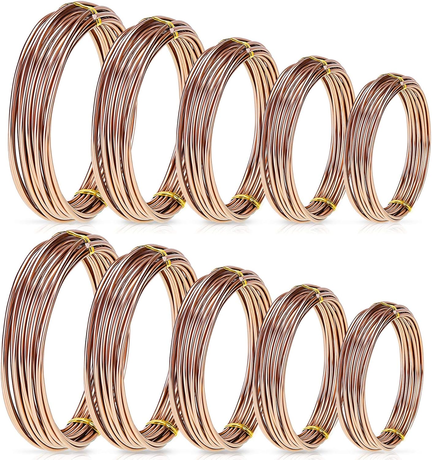 Hotop 10 Rolls Bonsai Wires Anodized Aluminum Bonsai Training Wire in 5 Sizes - 1.0 mm, 1.5 mm, 2.0 mm, 2.5 mm, 3.0 mm, Total 164 Feet (Brown)