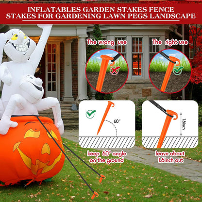 Vicenpal 24 Pcs 7 Inch Plastic Yard Stakes Inflatables Heavy Duty Plastic Garden Stakes for Tent Ground Replacement Outdoor Fence Lawn Pegs Landscape Staples Halloween Christmas Decorations (Orange)