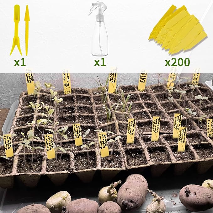 SYITCUN 400 Cells Seed Starter Tray, 40 Pack Biodegradable Seed Starter Kit, Peat Pots for Seedlings with 400 Plant Labels, 2 Seed Planting Tool and 1 Spray Bottle