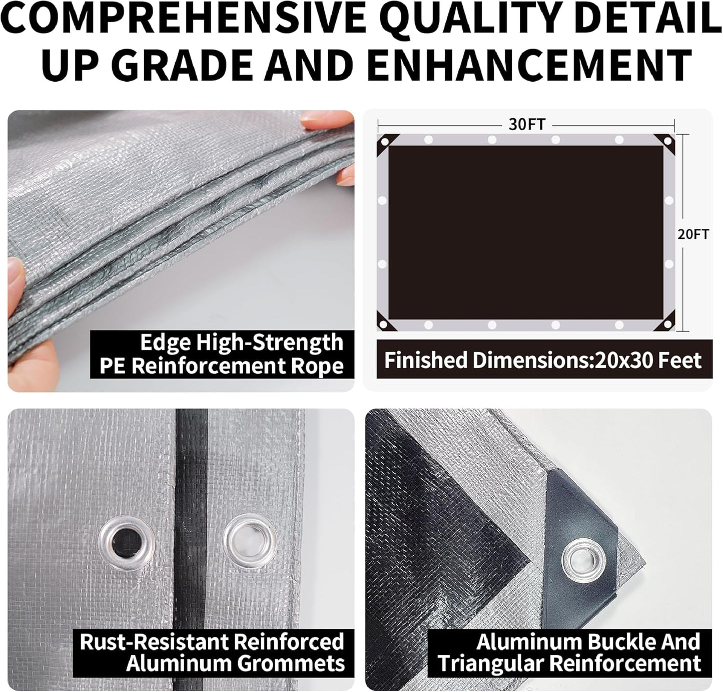 Tarp Heavy Duty 20x30ft Waterproof Tarps,10mil Uv Resistant,Multipurpose Silver/Black Tarps for Cars,Camping,Roof,Ship,Garden.by-MVPNET