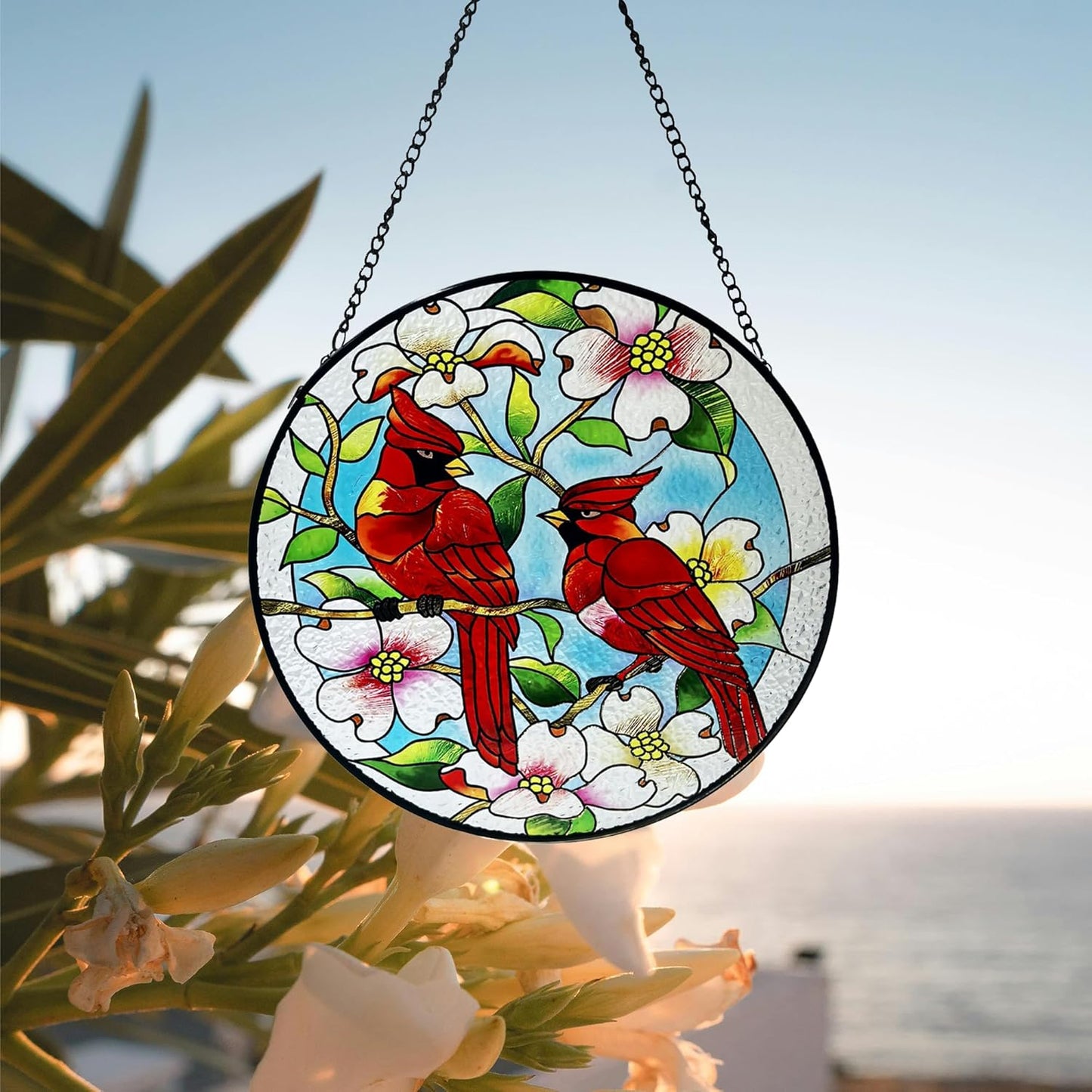 Cardinal Suncatcher Stained Glass, Cardinal Gifts for Women, Stained Glass Window Hanging，7.9 inch