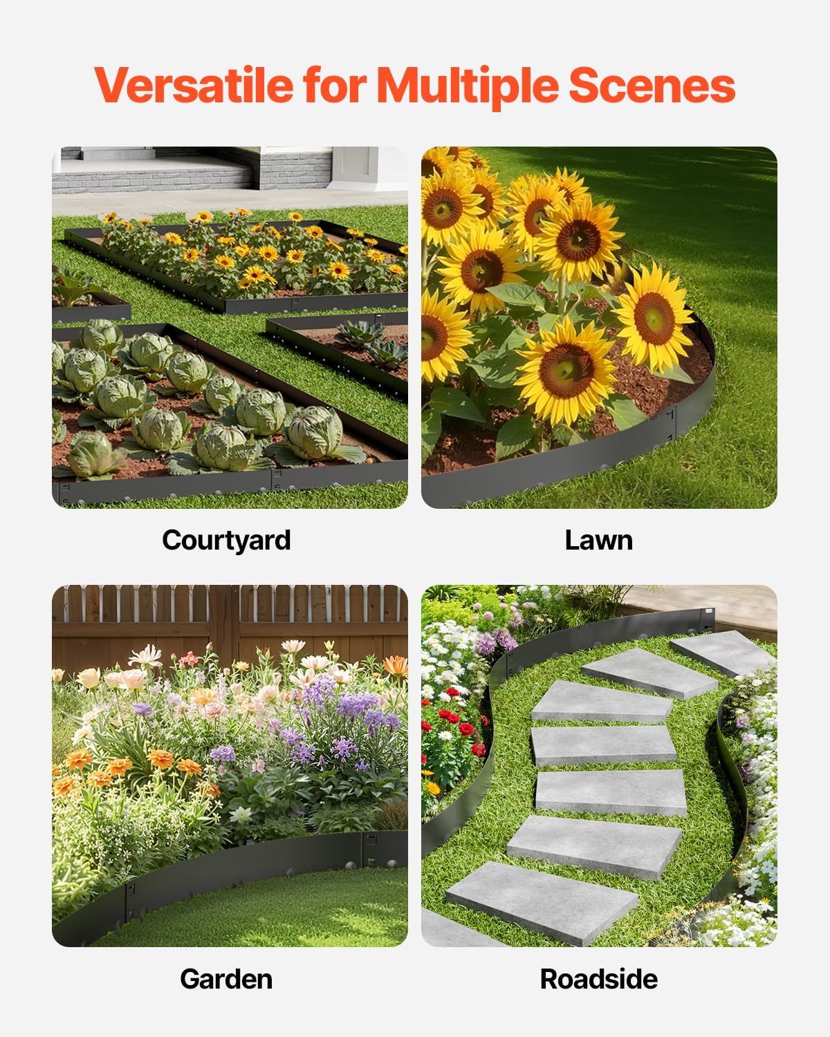 VEVOR Steel Landscape Edging, 5 Packs 39 x 3 in Rust-Resistant Metal Landscape Edging, Bendable Garden Edging Border, Heavy Duty Lawn Edging, Easy-to-Install, Flower Bed Yard Pathway Divider Black