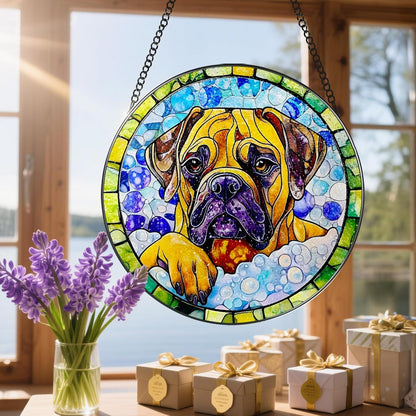 8″ Stained Glass Window Hanging Ornament, Bullmastiff Dog Stained Glass Suncatcher Ornament, Sun-Catcher Window Decor | Pet Lover Gifts, Gifts for Dog Lovers