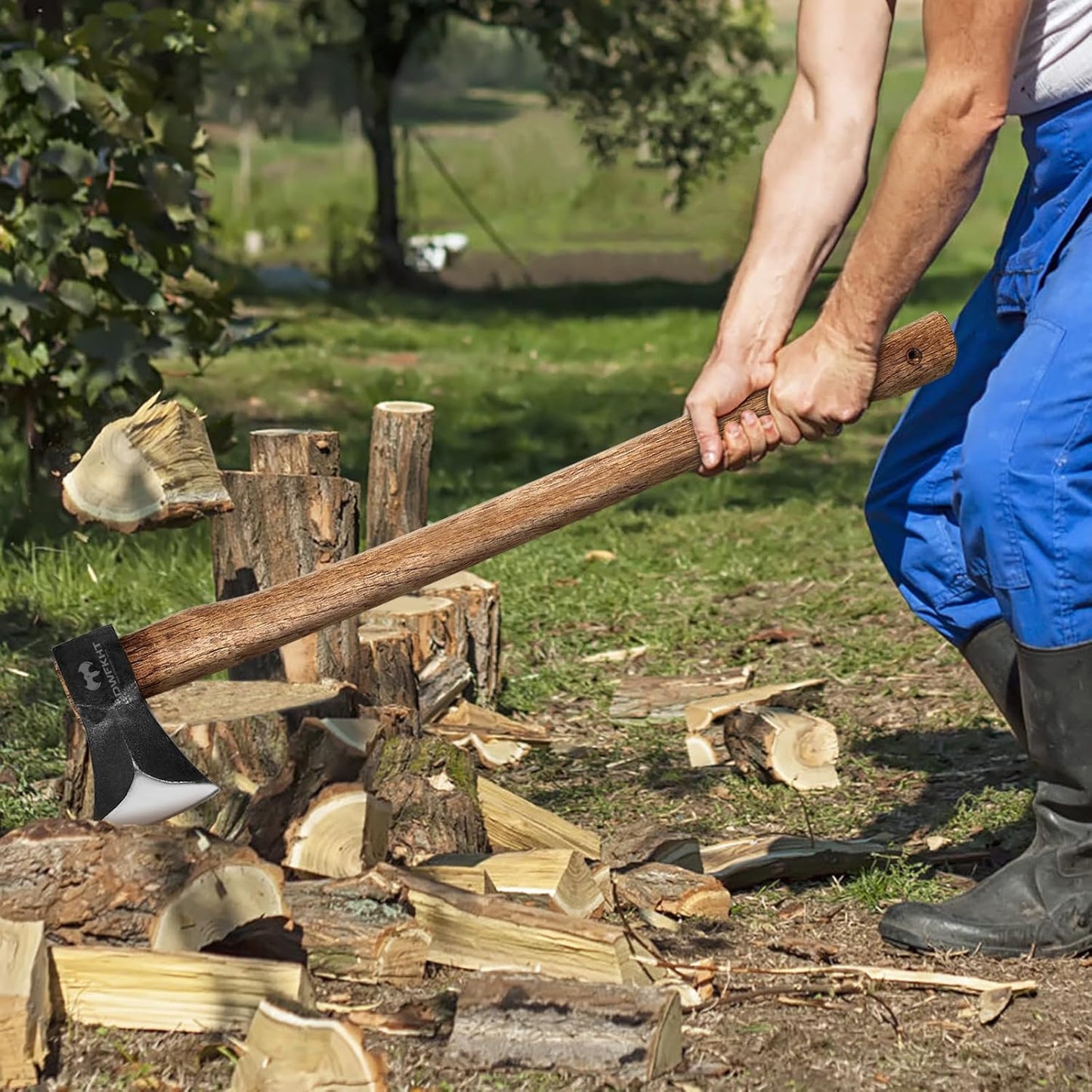 35.4" Splitting Axe, Wood Splitting Axe for Medium to Large Size Logs, 1065 High Carbon Steel Chopping Axe with Beech Wooden Handle and Leather Sheath for Chopping Firewood - Head 4.3 lbs