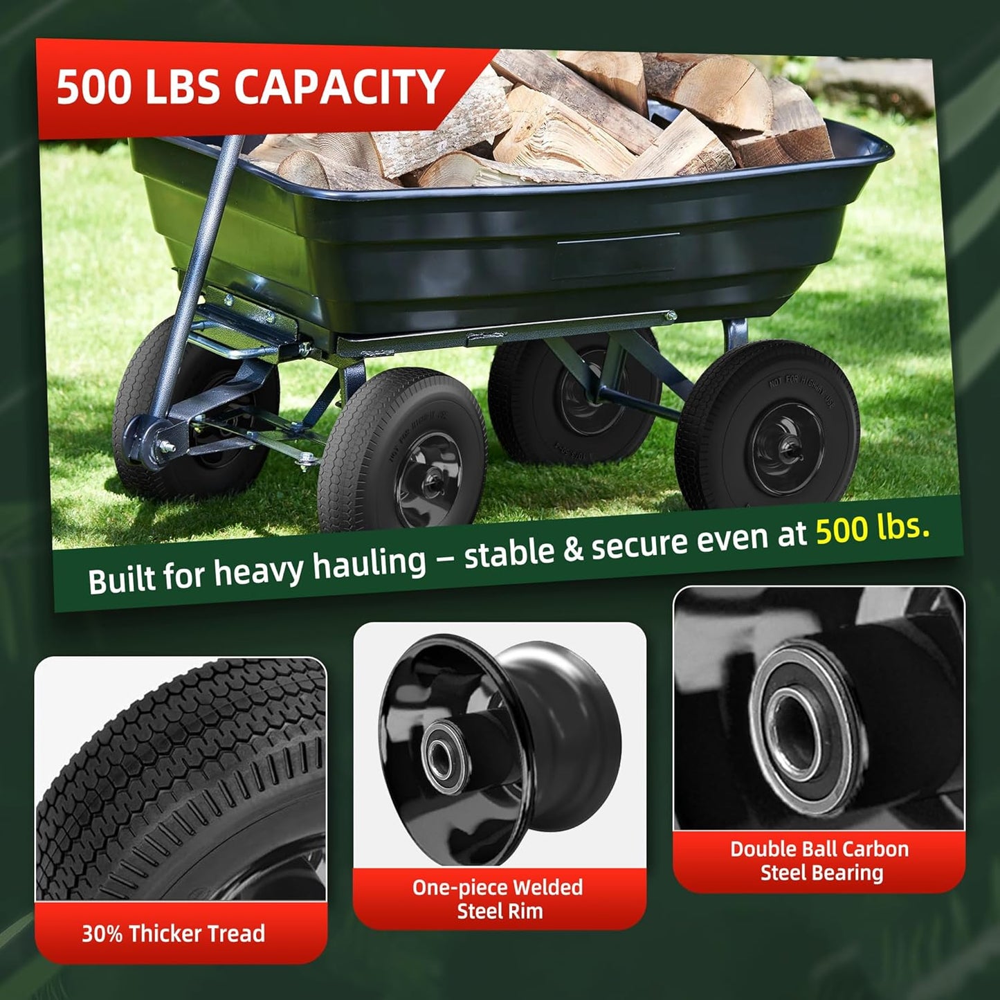 4.10/3.50-4 Tire and Wheel Flat Free,10-Inch Solid Wheel Replacement with 5/8 Extra 3/4 &1/2 Bearings,2.2" Offset Hub -Compatible with Hand Truck,Wheelbarrow,Dolly(Wave,Black)