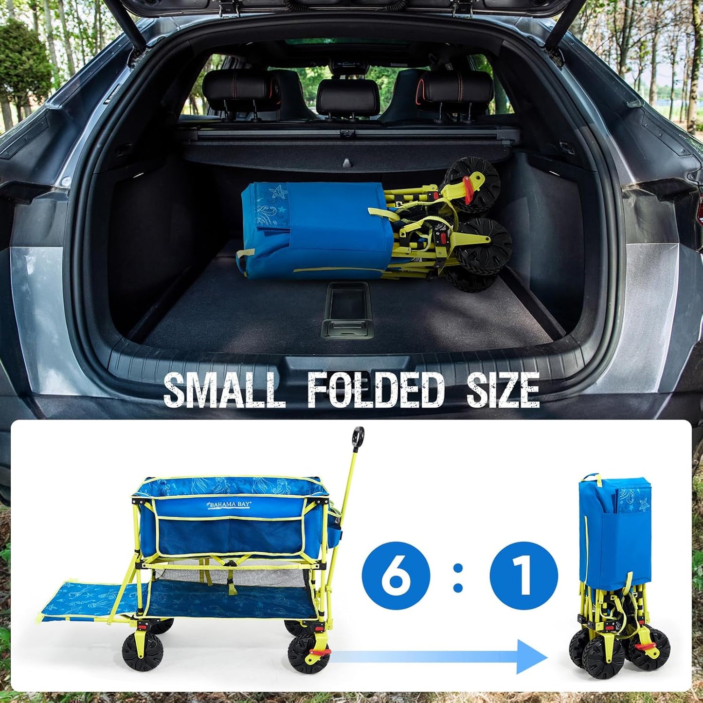 Old Bahama Bay 400L Collapsible Double Decker Beach Wagon with Brakes, Folding Beach Cart with 54" Extra Long Decker, 450LBS Heavy Duty Wagon Chart with All-Terrain Big Wheels for Sand Camping Garden