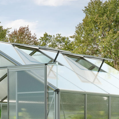 Greenhouse Topas 7 Aluminum Frame 7.4 x 14.7 ft Approx. 6 mm Polycarbonate Panels - with Bonus Base Frame and Automatic Vent Opener