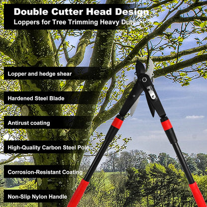 29" Steel Blade Garden Bypass Lopper and Tree Trimmer, Loppers for Tree Trimming Heavy Duty, 2 in 1 Double Cutter Head Design, Tree Branch Cutter up to 1.5" Diameter
