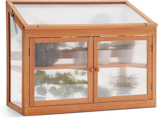 MCombo 2-Tier Wooden Cold Frame Garden Greenhouse Raised Flower Planter Shelf Bed Protection 6057-0160 (Orange)